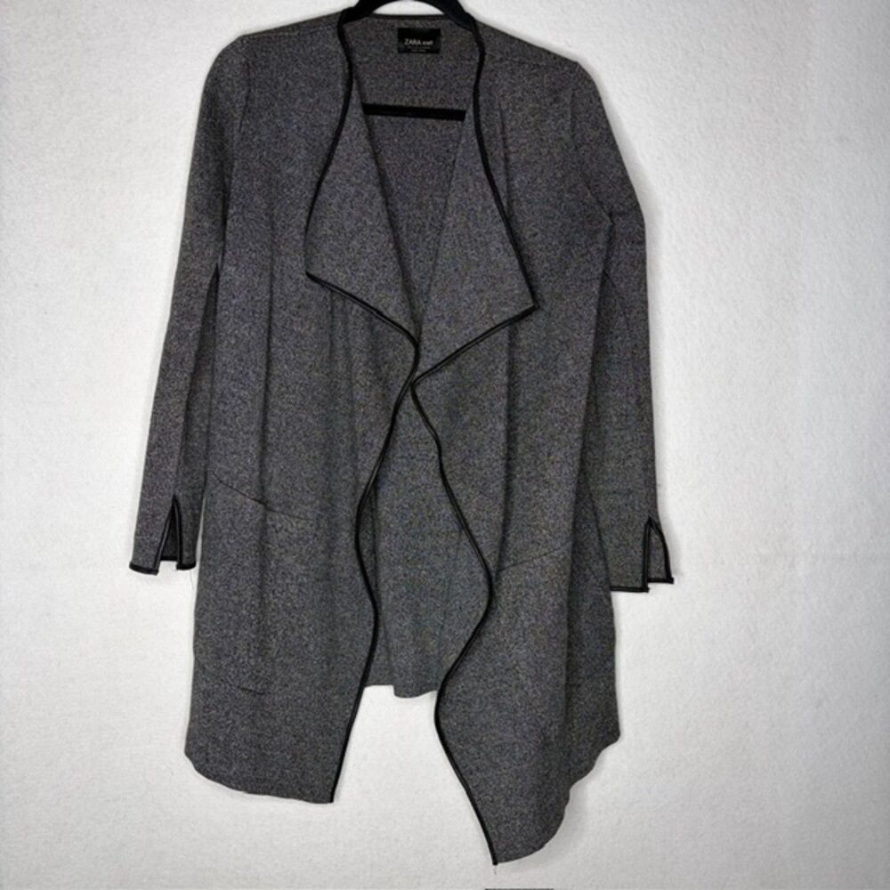 Zara Knit Gray Waterfall Drape Longline Open Cardigan Size Small